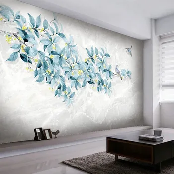 Personalizate Orice Dimensiune Murală Tapet Modern de Moda de Mână-pictat Flori Bird Jazz Marmură Albă de Fundal Pictura pe Perete 3D Home Decor