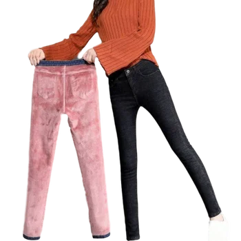 Iarna Plus Catifea pentru Femei Blugi Denim Cald Doamnelor Pantaloni Streetwear Pantaloni Casual Slim coreeană de Moda Haine de Epocă