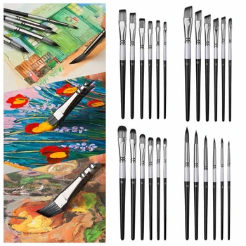 6PCS Artist Profesionist Pensula Plat/Oblic/Rotund/Vârf Ascuțit Pensula pentru Incepatori Acuarelă, Guașă Pictura