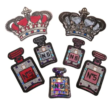 Paiete Broderie Coroana Roșu Patch Diamant Sticla de Parfum de Fier pe Patch-uri pentru Haine DIY Tricou Accesorii Transfer Aplicatiile