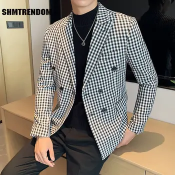 2023 Stil coreean Oameni de Primăvară de Înaltă Calitate Carouri Costum de Afaceri/Masculin Slim Fit Fashion două Rânduri Sacouri Barbati Rochia Tuxedo