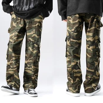 HIQOR Bărbați Militare Pantaloni de Marfă Multiple Buzunar Camuflaj Tactice Pantaloni Largi, Supradimensionate Chic Casual Drept Salopete