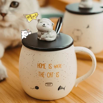 Pisica drăguț Cana Ceramica Cana de Cafea cu Capac Lingura pentru Birou Cana de Lapte de uz Casnic Cupa micul Dejun Cadouri de Vacanță KEDICAT