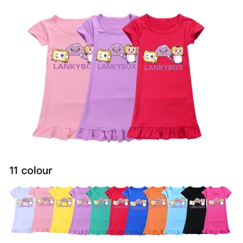 Noua Fata Lankybox cămașă de noapte Cadou de Ziua Pijamale Rochie Copii mici de Colorat Rochie de Bumbac cu Maneci Scurte Rochie de 2T la 12T Disponibile