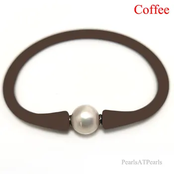 7.5 cm 10-11mm Un COMPUS Natural Runda Pearl de Cafea Cauciuc Elastic Bratara de Silicon Pentru Barbati