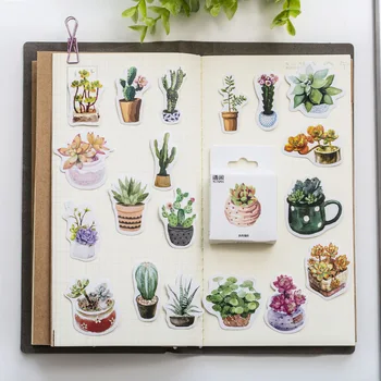 50Pcs Plante Suculente Autocolante Set 44mm Mini Ghiveci Cactus Sigiliu Autocolant pentru DIY Jurnalul Album Rama Decor Copii Cadou