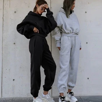 Femei Elegant Solid Seturi pentru Femei Hoodie Cald Jachete și Pantaloni Lungi de Moda Două Seturi de Piese Doamnelor