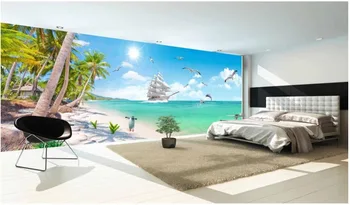 Foto personalizate 3d tapet Non-țesute murală Hd peisaj marin copaci de nucă de cocos navigatie pictura picturi murale 3d wallpaper 3d pentru pereti
