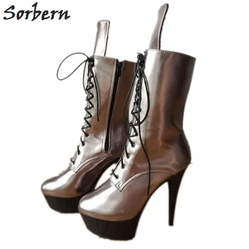 Sorbern Metalice Șampanie Club Tocuri Cizme Pentru Femei 2019 Femei Pantofi Platforma De Mari Dimensiuni Toc Cizme Femei Dimensiunea 11 Pantofi