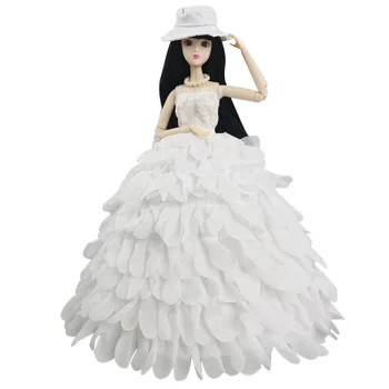 Alb de Moda Multi-strat de Rochie de Mireasa Pentru Barbie Haine de Păpuși Partid Rochie Lungă de Mireasă Rochii de Pălărie, Costum de 1/6 Papusa Accesorii