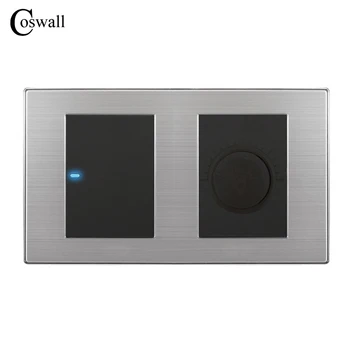 Coswall 1 Banda 1 Mod de Lux de Lumină LED Comutator On / Off, Comutator de Perete Cu Dimmer Reglementare din Oțel Inoxidabil Panou de 160mm*86mm