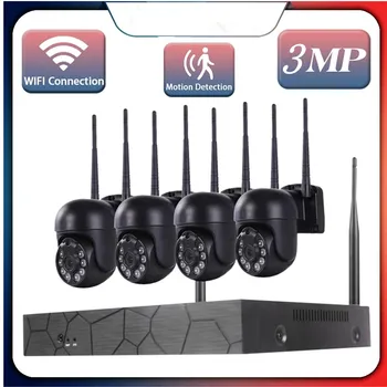 3MP Camere PTZ Set WiFi Cupola de Monitorizare PIR de Detectare a Mișcării NVR Set Monitor Telefon Mobil 4-mod Wireless Monitor IP CCTV aparat de Fotografiat