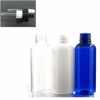 50ml gol alb/albastru/transparent sticla pet cu alb/negru dop picurator, sticla picurător