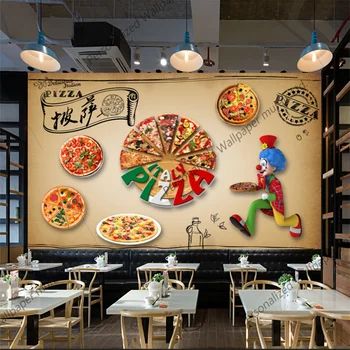 Desene animate personalizate Pizza Fast-Food Clovn Murală Tapet Restaurant Fast-Food Snack Bar tapet de Fundal de Papel De Parede 3d