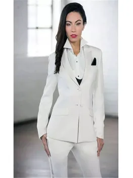 Alb, nou, Elegant, Formal Uzura de Muncă Slim 2 BUC Seturi pentru Femei Costume de Afaceri de Două Buton Sacou Feminin Pantaloni Costum de Birou Uniforme