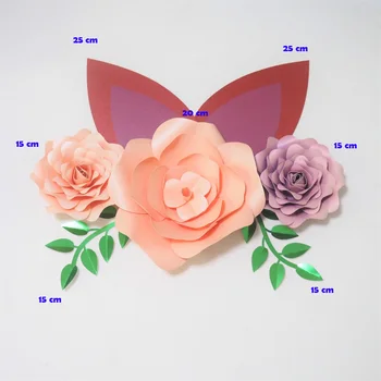 DIY Hârtie Gigant Flori Artificiale de Trandafir Fleurs Artificielles Fondul 3pcs+ 2 Plece + 2 Urechi de Nunta Pepinieră Deco Cu Video