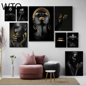 5D Diamant Pictura de Aur și Negru Sexy Femeie din Africa Tablou Mozaic de Diamante Broderie Burghiu Plin de Cruce Ctitch Kituri de Decor Acasă