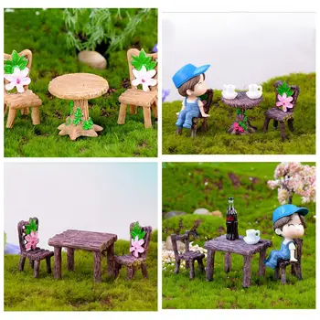 Copii Favoruri DIY Cadouri de casă de Păpuși, Accesorii Mobilier de Grădină Ornament Micro Peisaj Mini in Miniatura, Masă si Scune