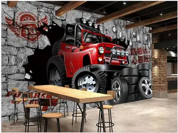 Foto personalizat murale 3d tapet Retro mașină de rupere prin perete decor acasă living tapet pentru pereți 3 d