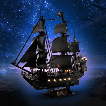 LED 3D Puzzle-uri de UPGRADE Queen Anne ' s Revenge Pirate Ship Model Kituri de constructie barca cu Panze Jigsaw Puzzle Jucărie pentru Adulți