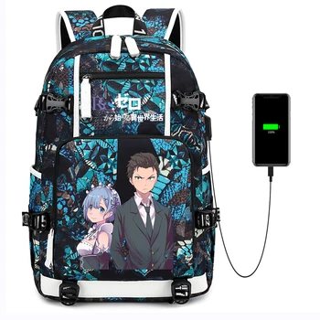 Anime Re:Viața Într-O Lume Diferită De Zero USB de Încărcare Panza Rucsac ghiozdan Rucsac Casual Geanta de Umar pentru Laptop sac Sac