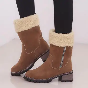 2021 Noi De Iarna Cu Fermoar Cizme De Zapada Pentru Femei Pantofi Glezna Cizme Pantofi Lemnului Toc Pătrat Femeie Doamnelor