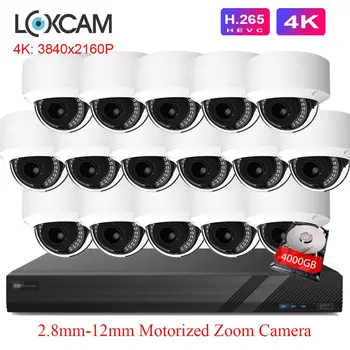 LOXCAM H. 265 CCTV Sistem Audio 16CH 4K POE NVR Kit SONY IMX415 8MP Vandalism IP66 Camera IP de Securitate 2.8 mm-12mm Zoom Motorizat