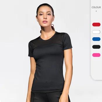 Femei Sport Pro Rulează de Fitness Yoga Stramte T-shirt de Sudoare Wicking, Uscare Rapidă Plasă de Cusut Elastic Maneci Scurte