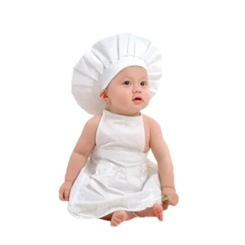 2020 Nou Copil Drăguț Bucătar Șorț Pălărie Pentru Copii Costume De Bumbac Amestec Bucătar Copil Alb Găti Costum Fotografie Recuzită Nou-Născut Pălărie Apon