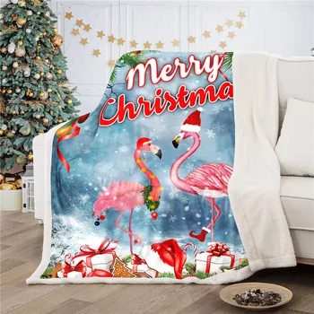 Crăciun Arunca Pătură Flamingo Fulg De Pasăre Caldă Sherpa Fleece Pluș Xmas Pătură Pentru Copil Copil Pat Canapea Masina Cadou De Anul Nou